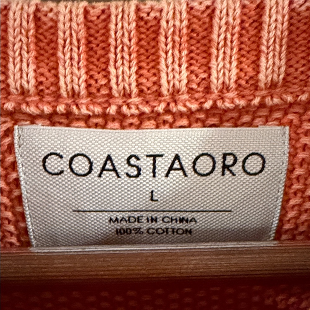 NWT COASTAORO Men’s Orange Knit Sweater Size Large - Picture 4 of 7